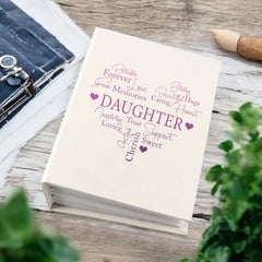 Daughter Photo Album Gift With Word Heart For 100 x 6x4 Photos With Sleeves