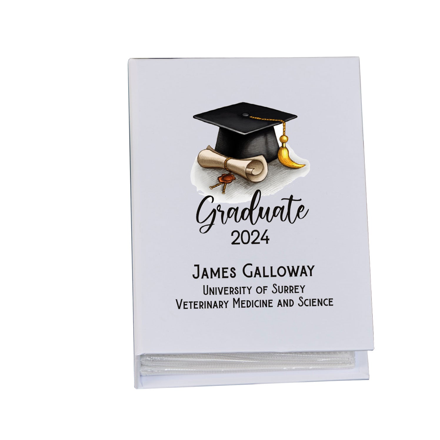 Personalised Graduation Photo Album 100x6x4 With Hat And Scroll