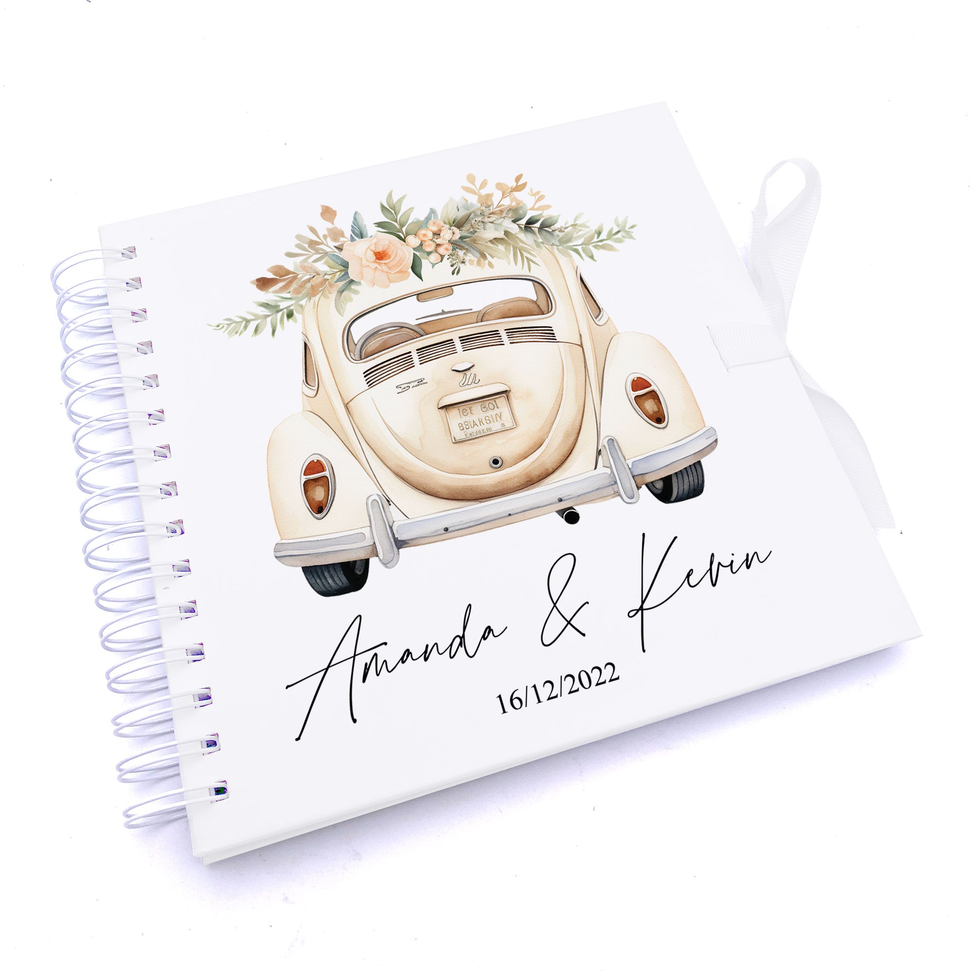 Personalised Wedding  Guest Book, Photo Album Featuring Floral Car