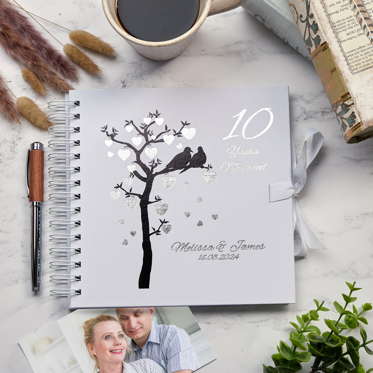 Personalised 10th Anniversary Keepsake Guest Book Photo Album With Hearts