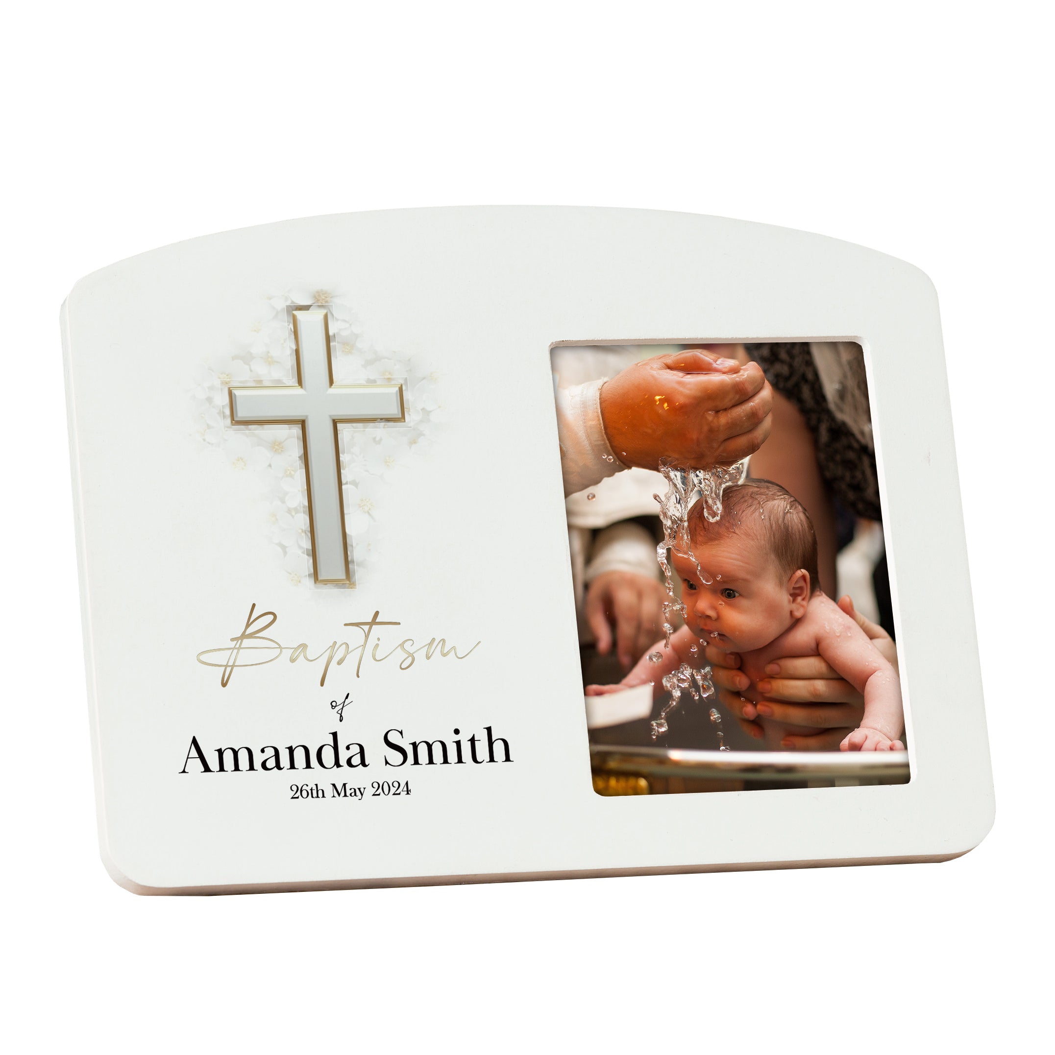 Personalised Baptism Photo Frame With Silver Cross