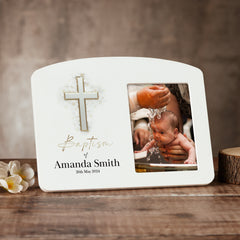 Personalised Baptism Photo Frame With Silver Cross