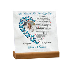 Personalised Condolence Memorial Sympathy Gift Plaque With Photo Butterfly Heart