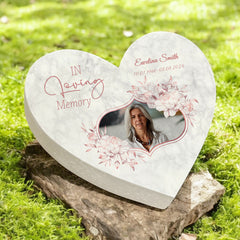 Personalised Graveside Photo Memorial Heart Decoration Rose Gold Floral