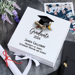 Personalised Graduation Box Keepsake Memories Gift With Hat and Scroll