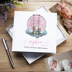 ukgiftstoreonline Personalised Baby Girl Photo Album Gift Elephant On Swing