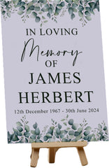 Personalised Remembrance Table Sign With Eucalyptus Leaves