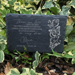 Memorial Plaque - Personalised Engraved Grave Stone Slate Marker With Butterflies