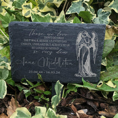 Memorial Plaque - Personalised Engraved Grave Stone Slate Marker With Angel