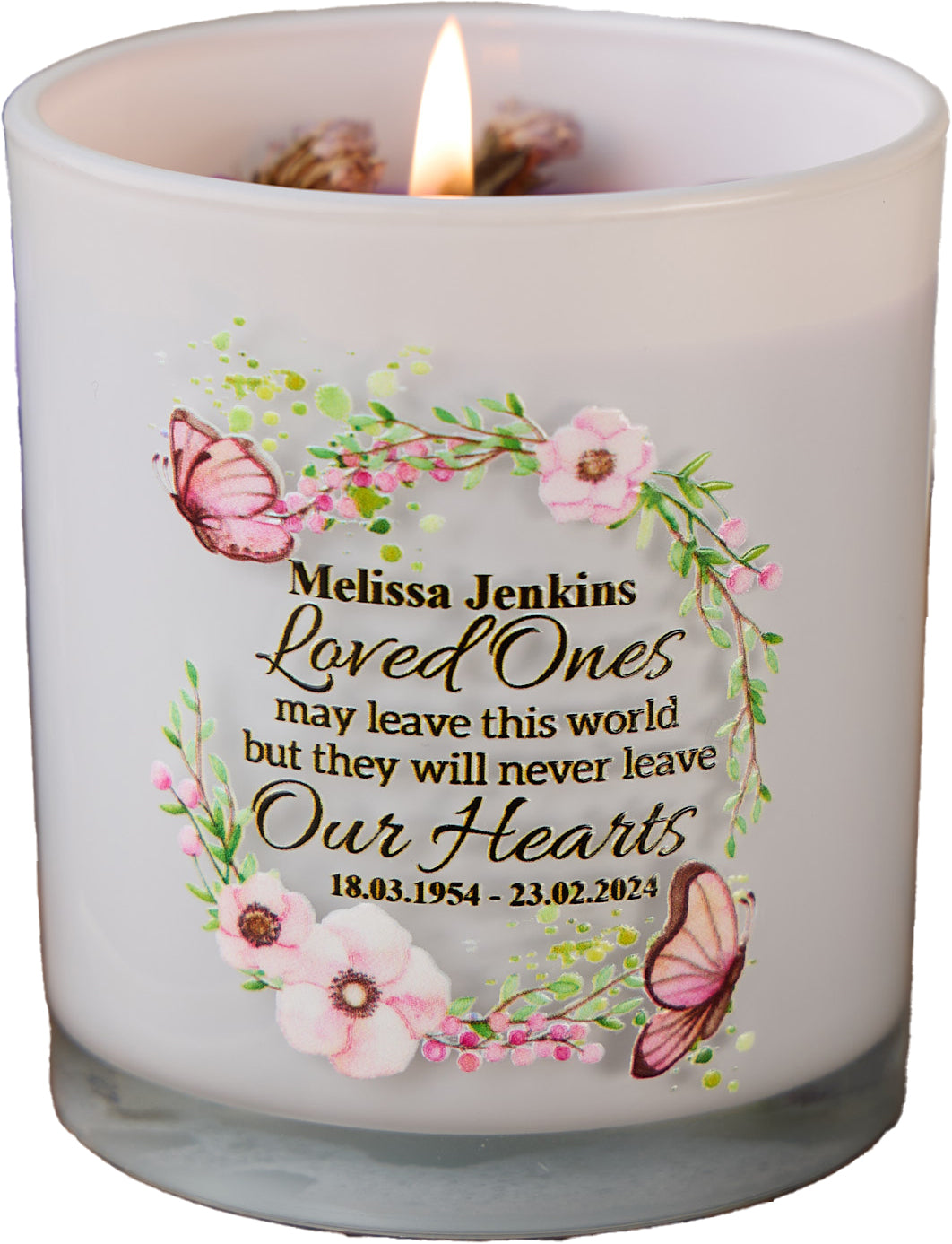 Personalised Memorial Remembrance Candle With Embellishments Butterfly Design