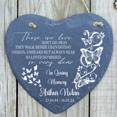 Personalised Butterflies Memorial Condolence Slate Heart Engraved