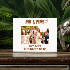 White Engraved Mr and Mrs Wedding Personalised Photo Frame Gift