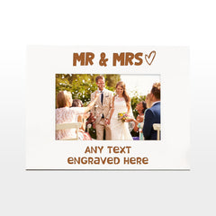 White Engraved Mr and Mrs Wedding Personalised Photo Frame Gift