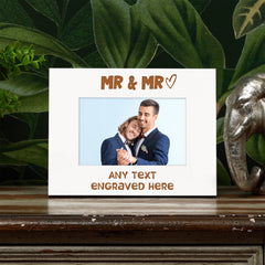 White Engraved Mr and Mr Wedding Personalised Photo Frame Gift