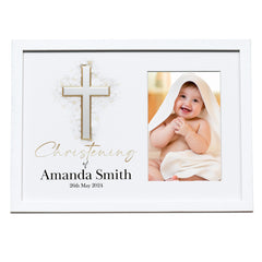 Personalised Christening Photo Frame With Silver Cross