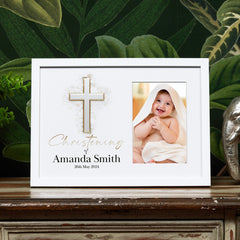 Personalised Christening Photo Frame With Silver Cross