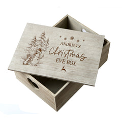 Personalised Large Christmas Eve Crate Keepsake Box With Snowman