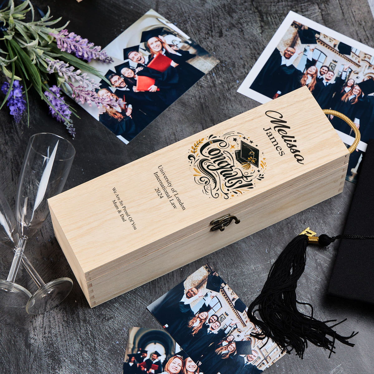 Personalised Graduation Wooden Wine or Champagne Congrats!