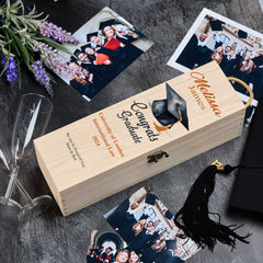 Personalised Graduation Wooden Wine or Champagne Box Watercolour Hat