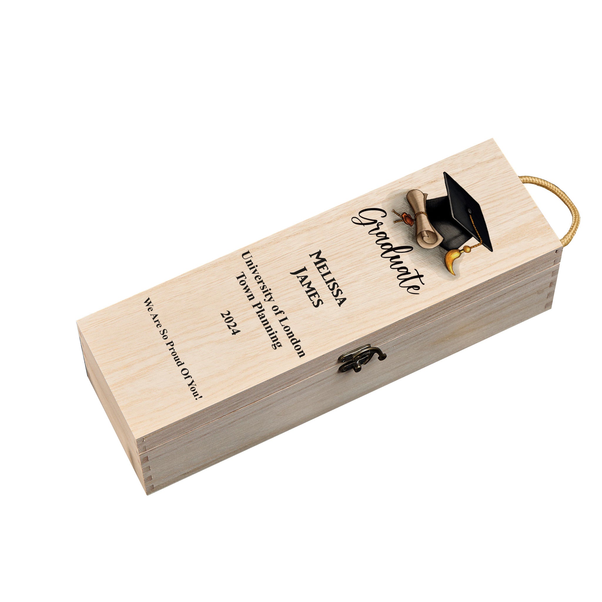 Personalised Graduation Wooden Wine or Champagne Box Hat And Scroll