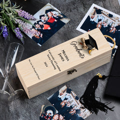 Personalised Graduation Wooden Wine or Champagne Box Hat And Scroll