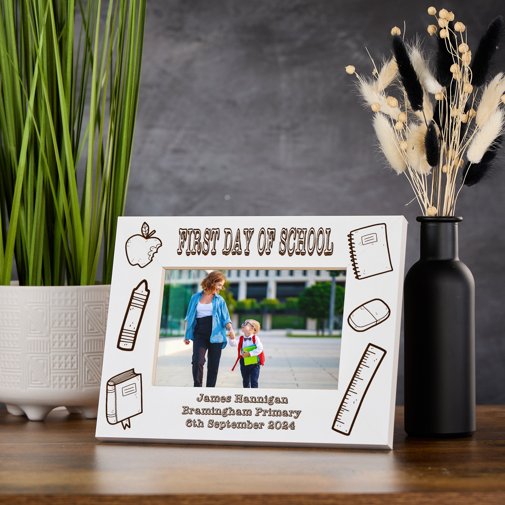 Personalised First Day Of School Photo Frame Engraved With Emblems