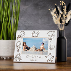 Personalised Seaside Holiday Photo Frame Engraved With Sea Animals