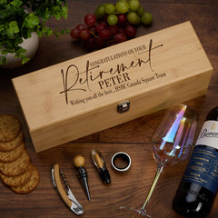 Personalised Retirement Wine Box Storage With 4 Wine Accessories Set