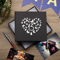 13th Birthday Black Photo Album Gift With Butterflies 50 x 6" x 4" Photos