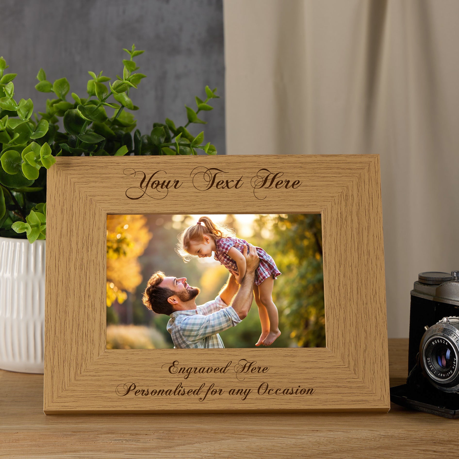 Personalised Wooden Photo Frames Custom Engraved Any Message Multiple Sizes Cursive  Text