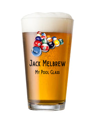 Personalised Pool Or Snooker Themed Beer Glass Gift For Birthday Or Events