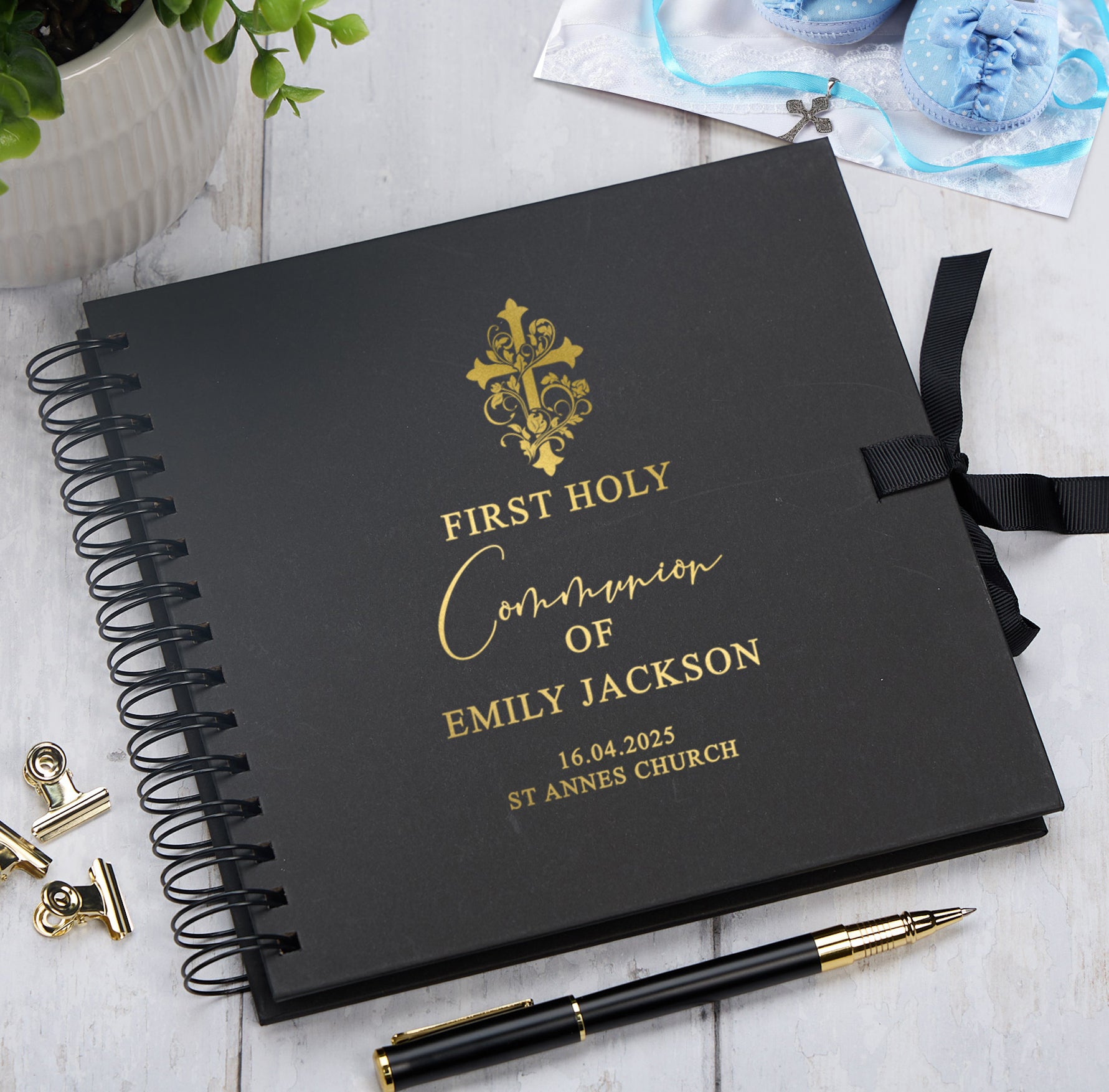 Personalised Holy Communion Guestbook, Photo Album or Scrapbook With Cross and Multiple Colours