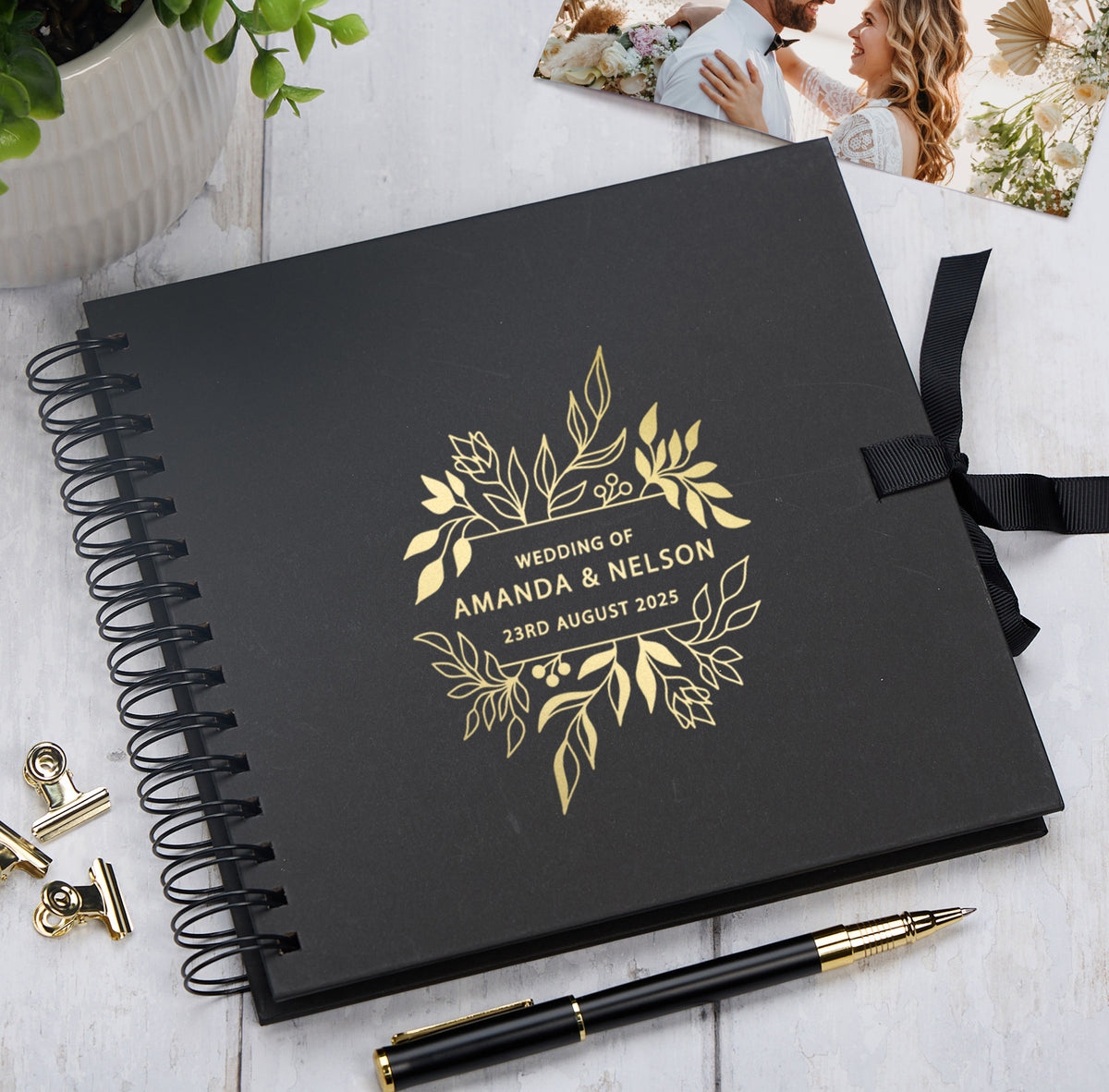 Personalised  Wedding Guest Book Reception Guestbook With Leaves