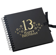 13th Birthday Black Scrapbook, Guest Book Or Photo Album with Gold Script