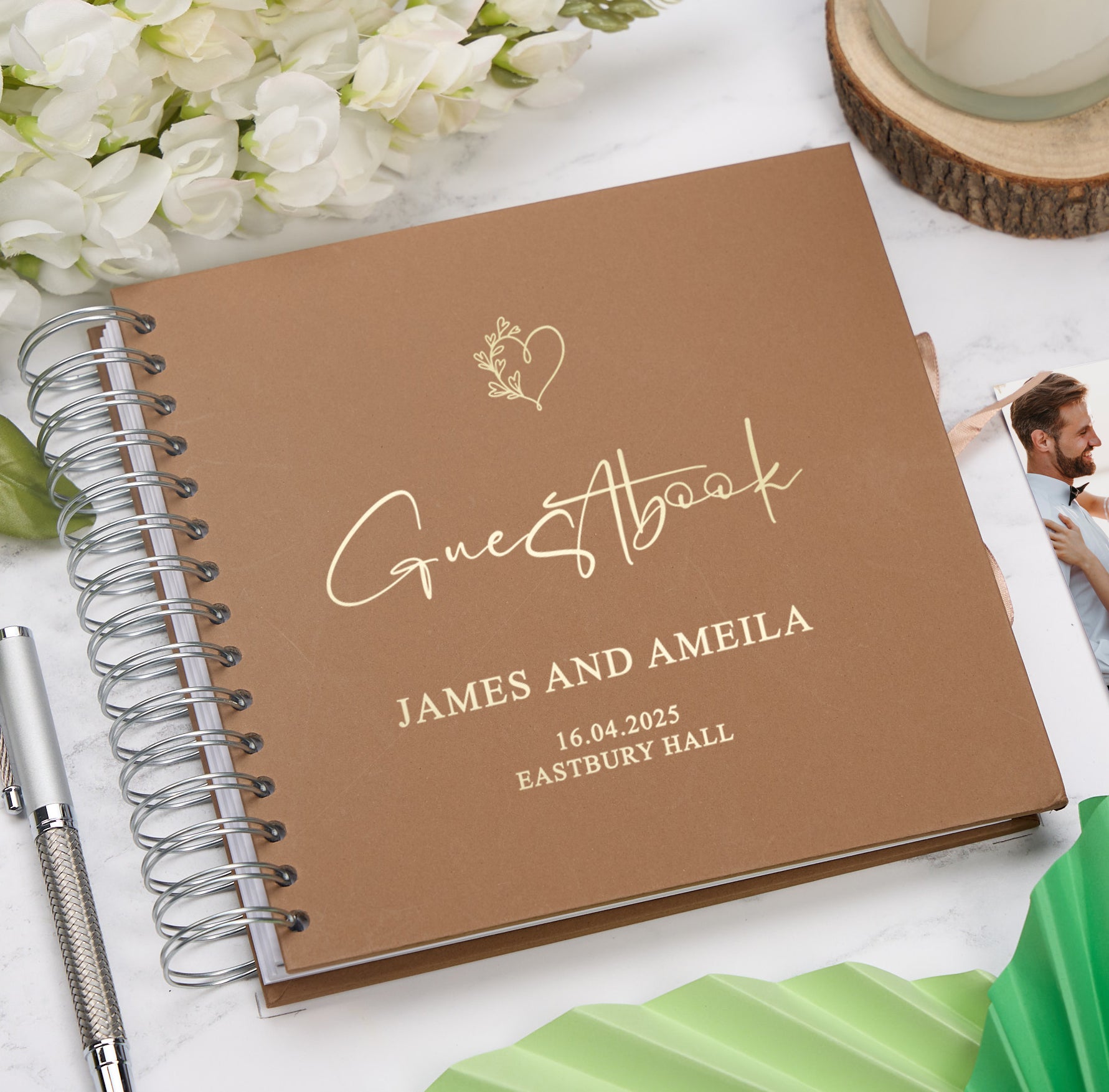 Personalised Custom Foil Wedding Guestbook With Delicate Heart and Multiple Colours