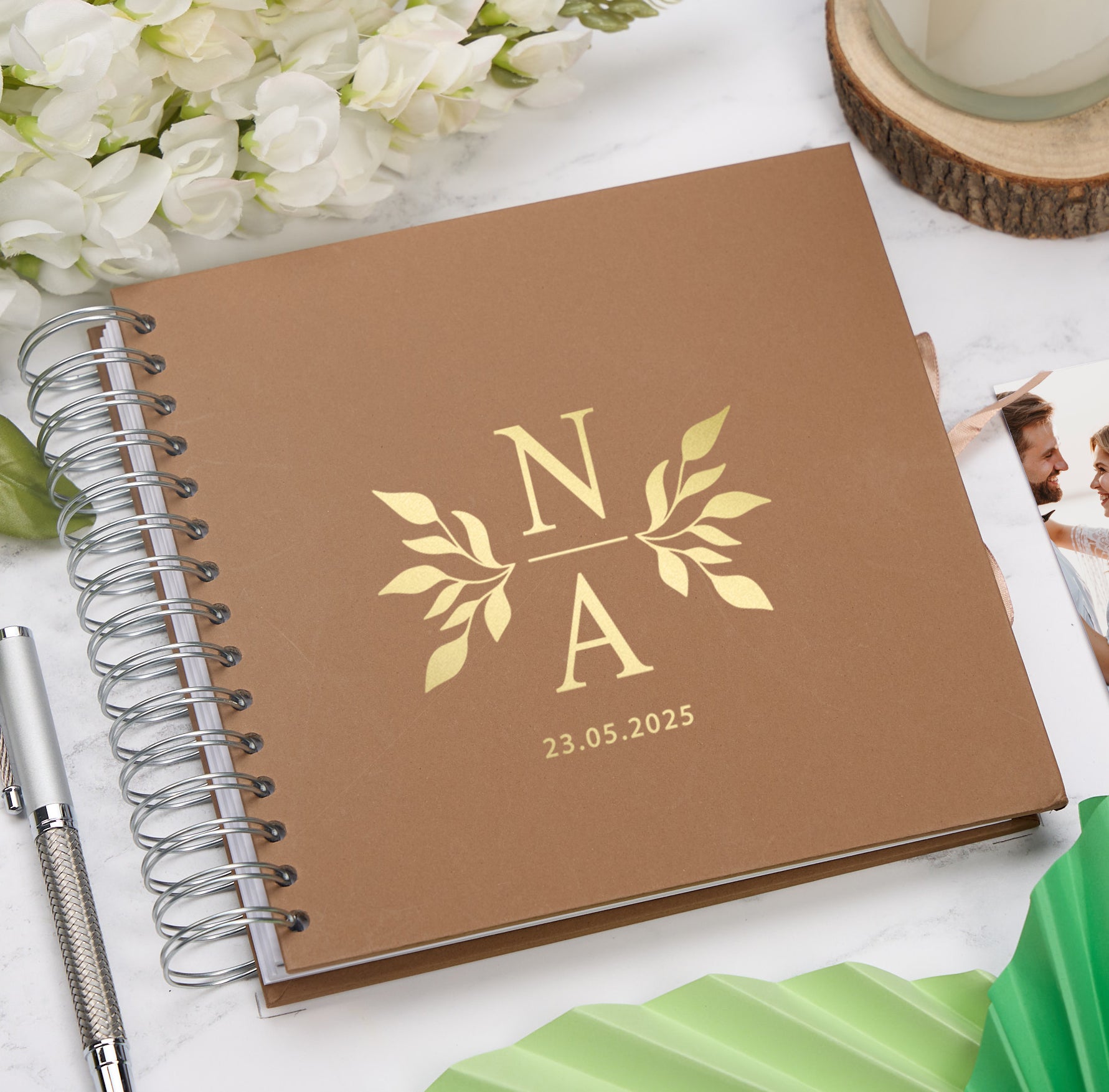 Personalised  Wedding Guest Book Reception Guestbook With Leaves and Initials