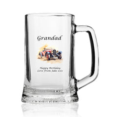 Personalised Vintage Car Grandad Beer Glass Tankard Gift Any Occasion