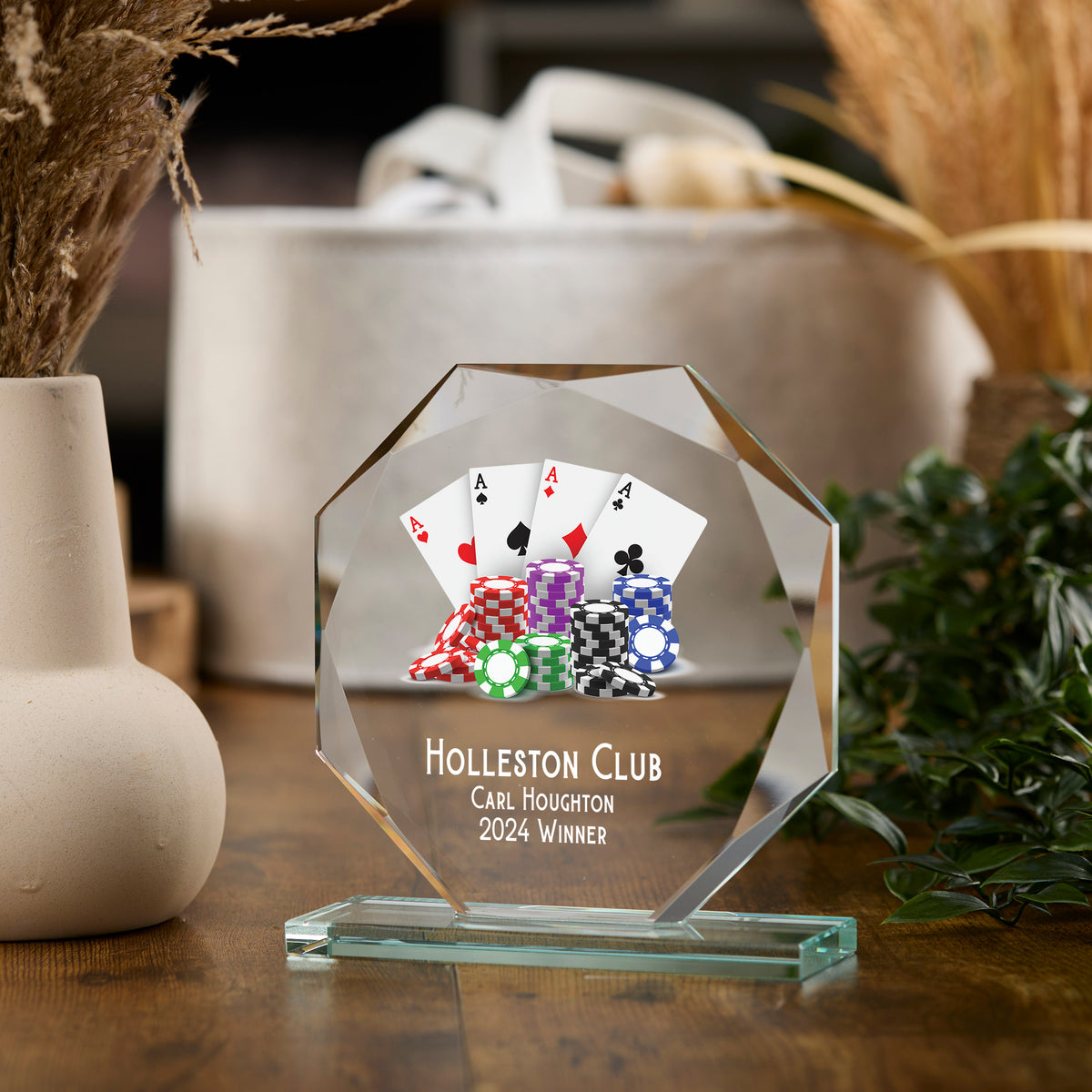 Large Jade Glass Personalised 15cm Colour Cards or Poker Trophy Award