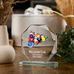 Large Jade Glass Personalised 15cm Colour Snooker Trophy Award