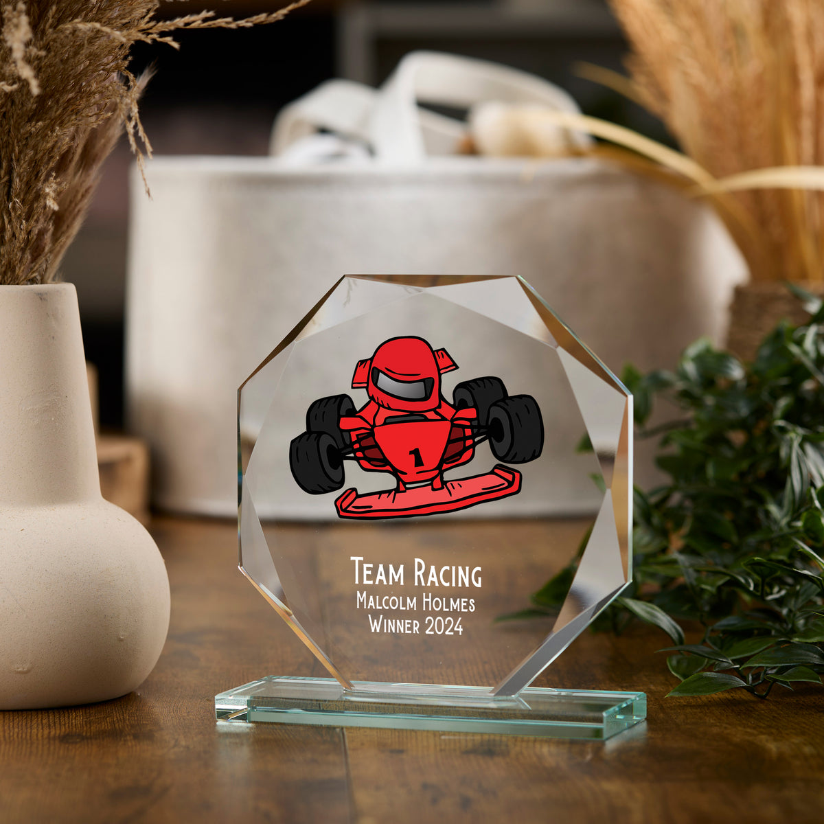 Large Jade Glass Personalised 15cm Colour Go Karting Trophy Award