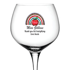 Personalised  Teacher Cocktail Gin Drink Glass Gift With Rainbow and Apples