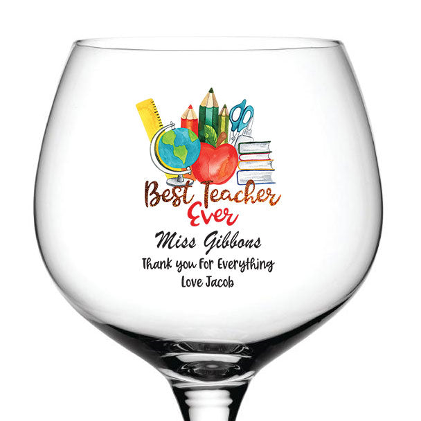 Personalised Teacher Cocktail Gin Drink Glass Gift Stationary Design