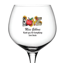 Personalised Teacher Love Cocktail Gin Drink Glass Gift