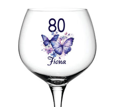 Personalised Any Age Birthday Cocktail Gin Glass Gift With Butterflies 18th 21st 30th 40th 50th 60th 70th 80th