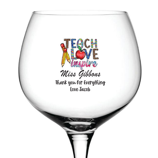 Personalised  Teacher Cocktail Gin Drink Glass Gift Teach Love Inspire