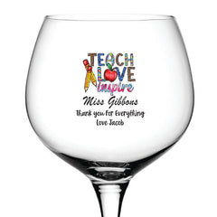 Personalised  Teacher Cocktail Gin Drink Glass Gift Teach Love Inspire