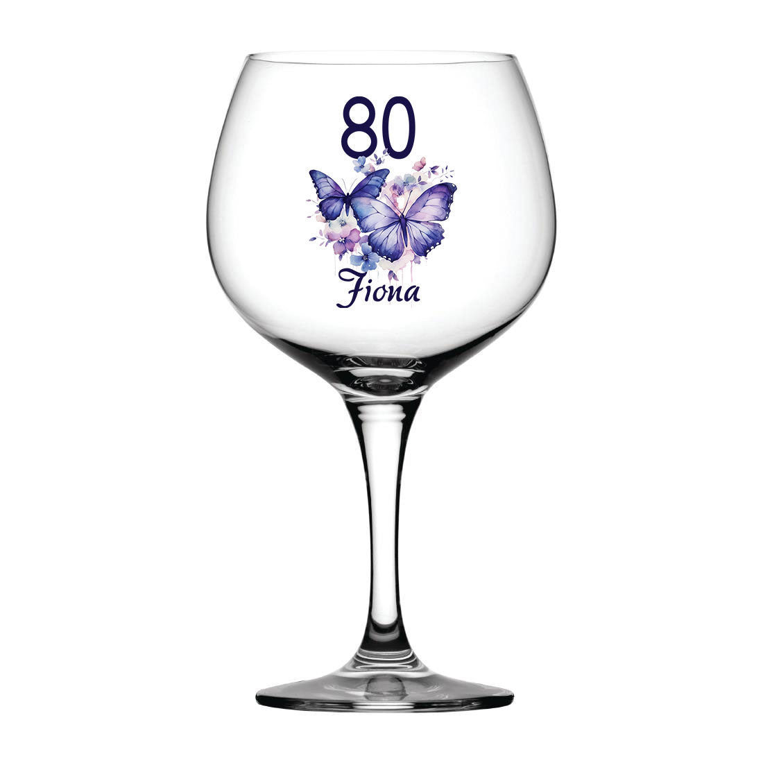 Personalised Any Age Birthday Cocktail Gin Glass Gift With Butterflies 18th 21st 30th 40th 50th 60th 70th 80th