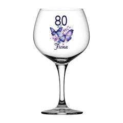 Personalised Any Age Birthday Cocktail Gin Glass Gift With Butterflies 18th 21st 30th 40th 50th 60th 70th 80th