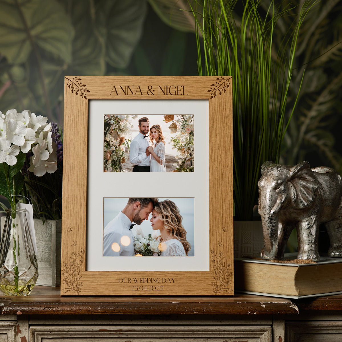 Double Wedding Photo Picture Frame 6x4 Inch Landscape With Wildflowers