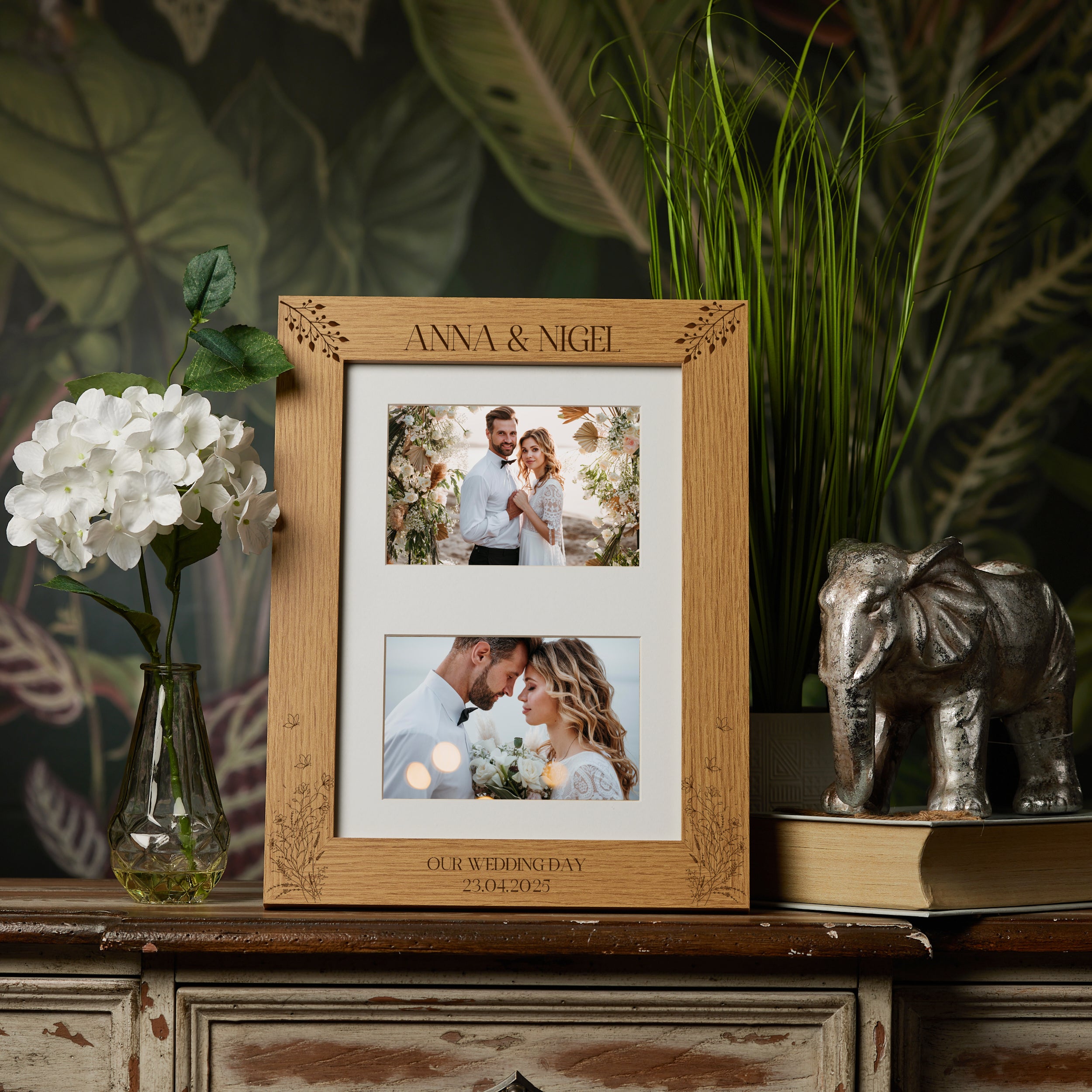 Double Wedding Photo Picture Frame 6x4 Inch Landscape With Wildflowers